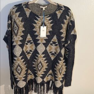 Tea n Rose Navy and Gold Patterned Sweater